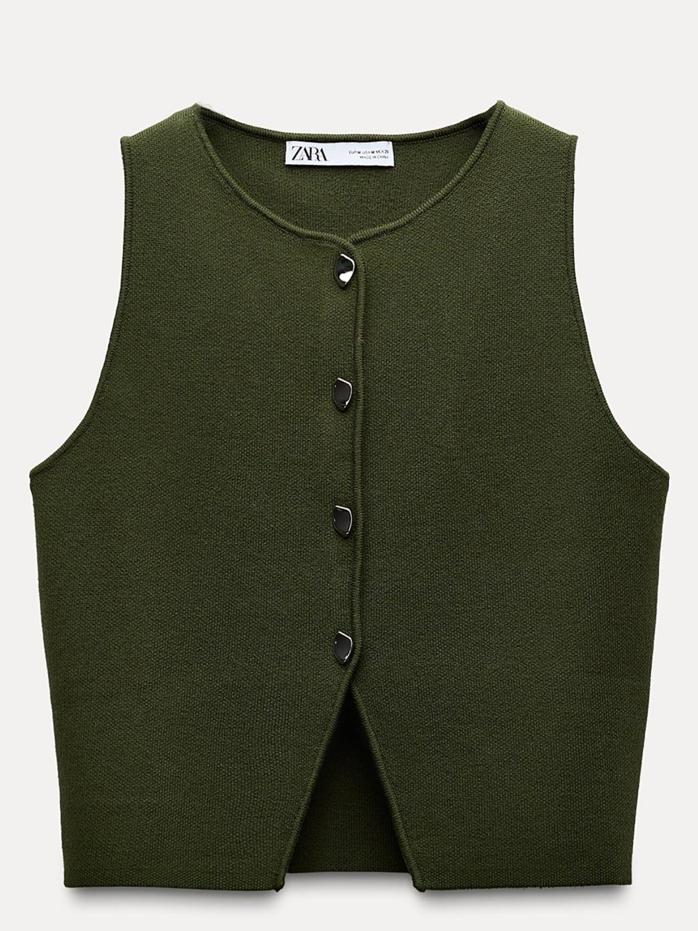 Zara Dark Olive Knit Buttoned Vest